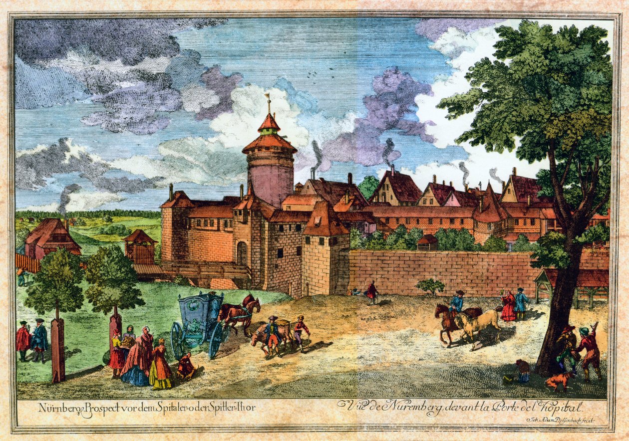 Ziekenhuispoort, Neurenberg, Duitsland, 17e of 18e eeuw door John Adam