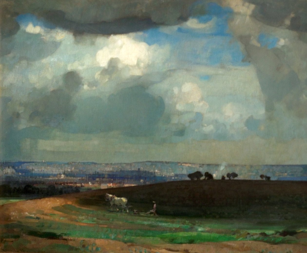 Meimorgen, Nottingham (olieverf op doek) door John Alfred Arnesby Brown