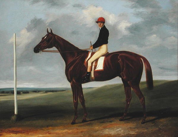 Kastanjebruine Hengst met Jockey en Startpaal door John Alfred Wheeler