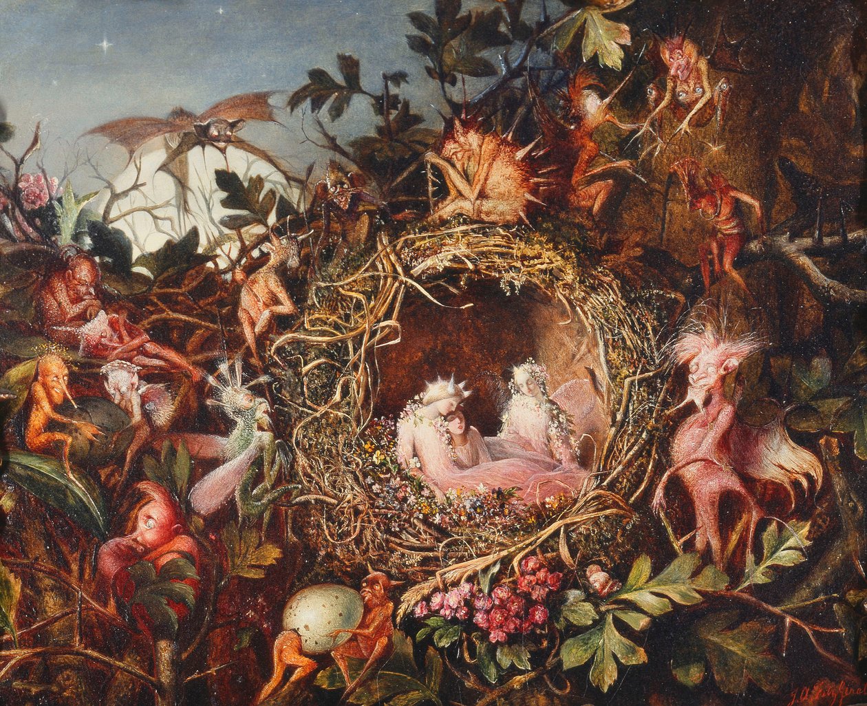 Feeën in een vogelnest, c.1860 door John Anster Fitzgerald