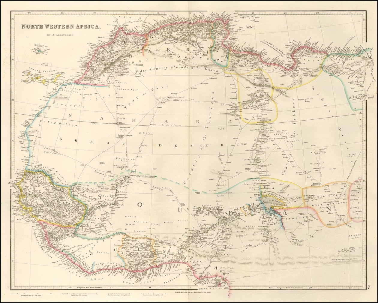 1842 kaart van Noordwest-Afrika door John Arrowsmith door John Arrowsmith