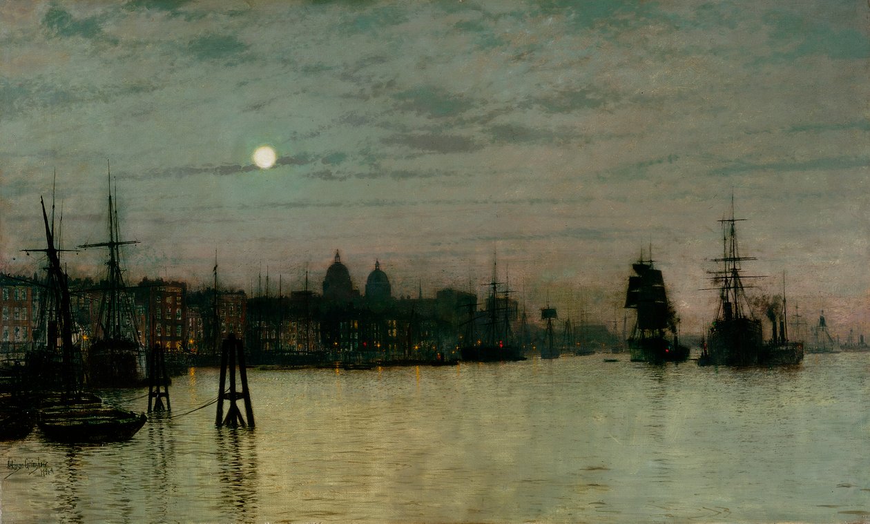 Greenwich, halve vloed, 1884 door John Atkinson Grimshaw