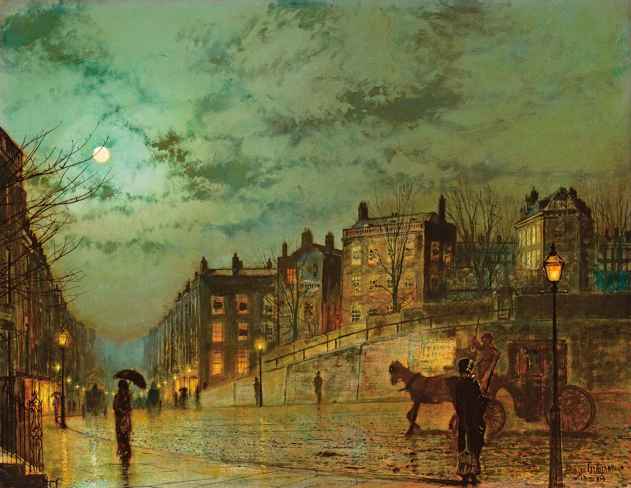 Hampstead Hill, Uitzicht op Heath Street door John Atkinson Grimshaw