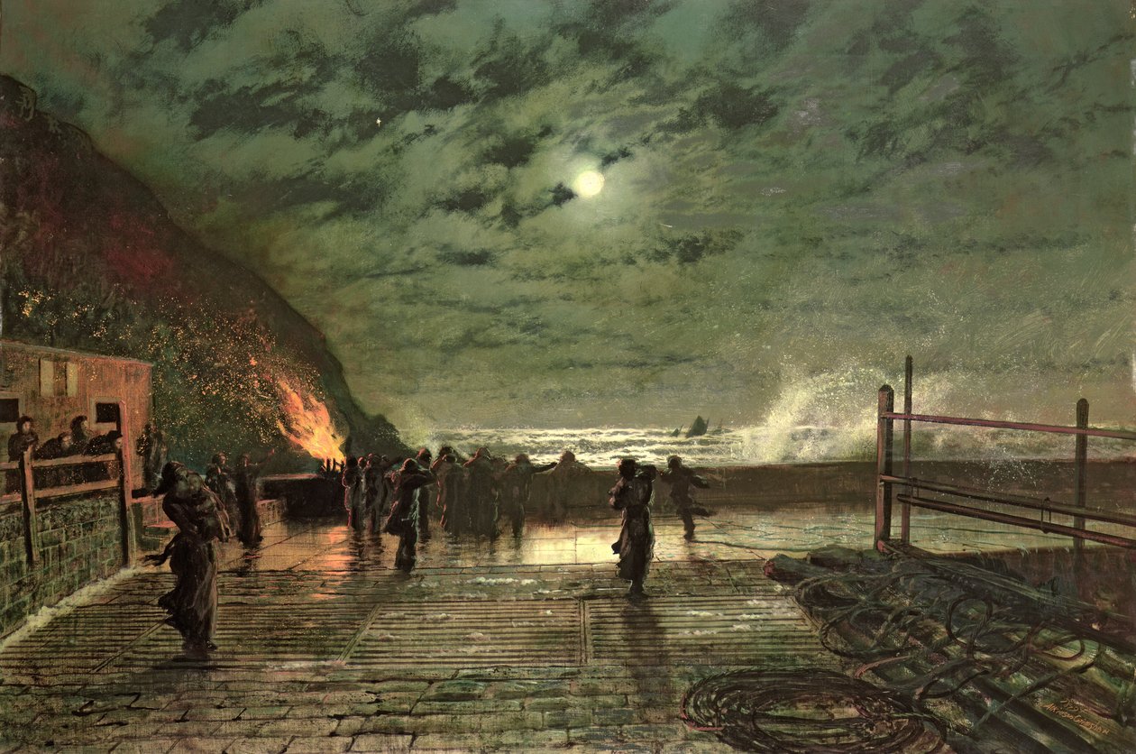 In gevaar (De havenvlam) 1879 door John Atkinson Grimshaw