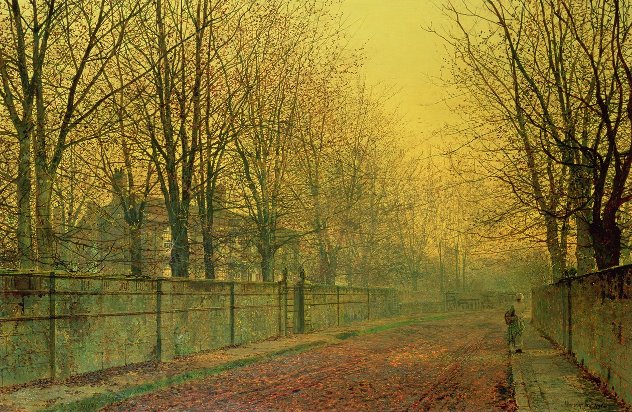 In de gouden gloed van de herfst, 1884 door John Atkinson Grimshaw