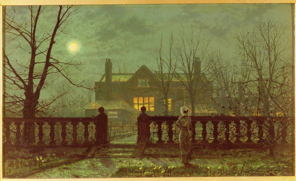 Dame in een Tuin bij Maanlicht, 1892 door John Atkinson Grimshaw