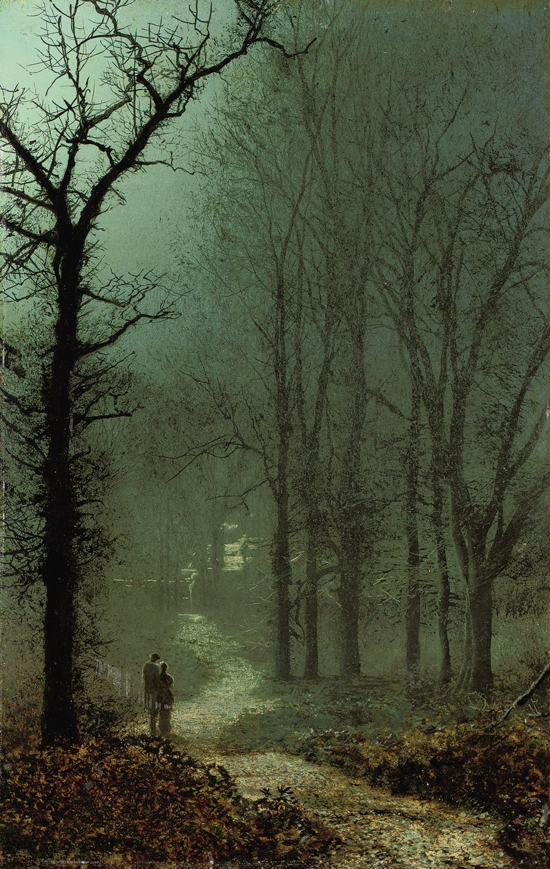 Liefhebbers in een bos bij maanlicht, 1873 door John Atkinson Grimshaw