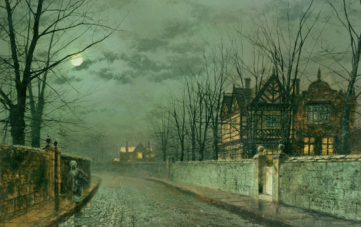 Oud Engels huis, maanlicht na regen door John Atkinson Grimshaw