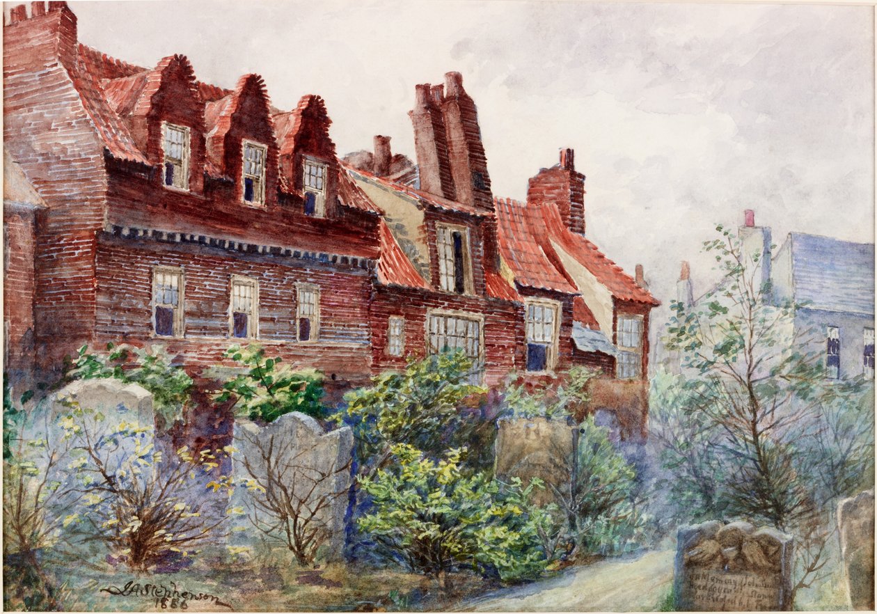 Huizen in Silver Street vanaf het kerkhof van All Saints, Newcastle upon Tyne door John Atlantic Stephenson