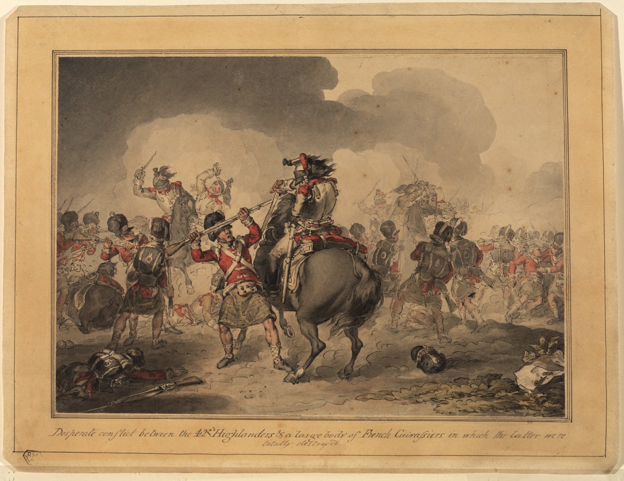 42e Hooglanders bij Waterloo, 1815 door John Augustus Atkinson