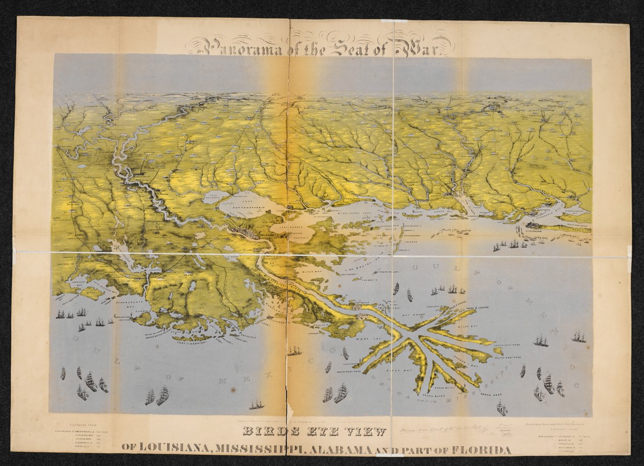 Vogelvlucht van Louisiana, Mississippi, Alabama en een deel van Florida door John Bachmann