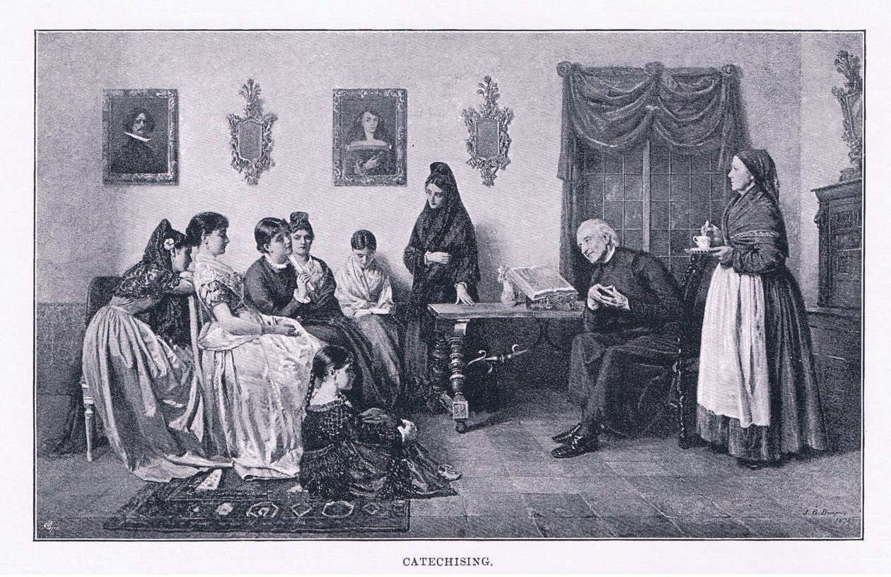 Catechisatie, uit The Magazine of Art 1893, Cassell and Company door John Bagnold Burgess