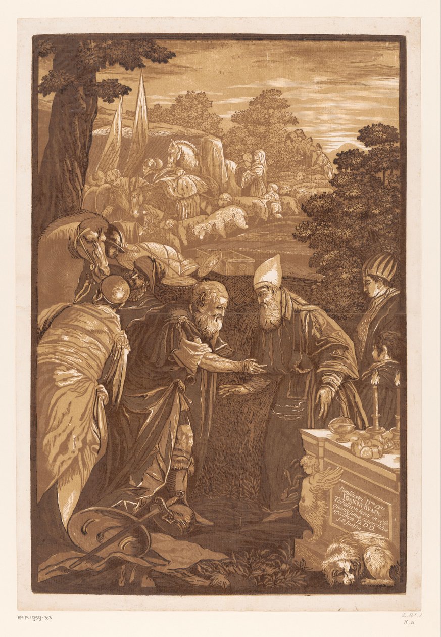 Abraham en Melchisedek door John Baptist Jackson