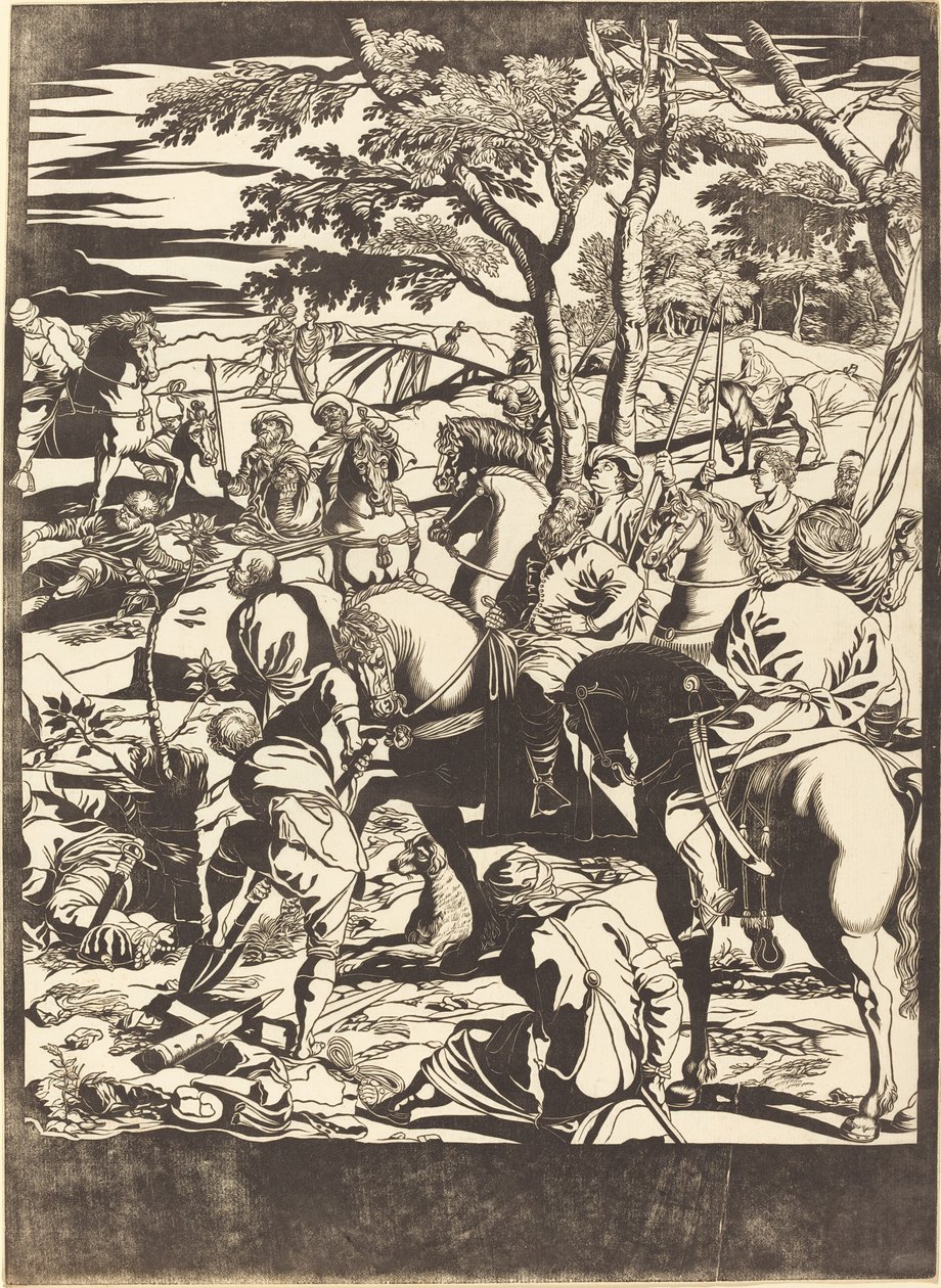 De kruisiging (rechter paneel) door John Baptist Jackson after Jacopo Tintoretto