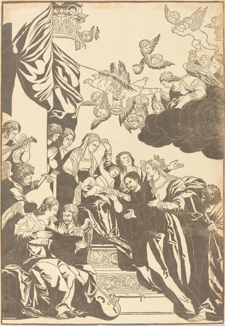 Het mystieke huwelijk van Sint-Catharina door John Baptist Jackson after Veronese