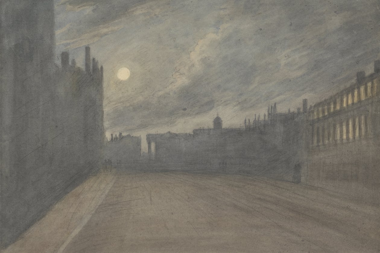 Broad Street, Oxford, volle maan, 1790 door John Baptist Malchair