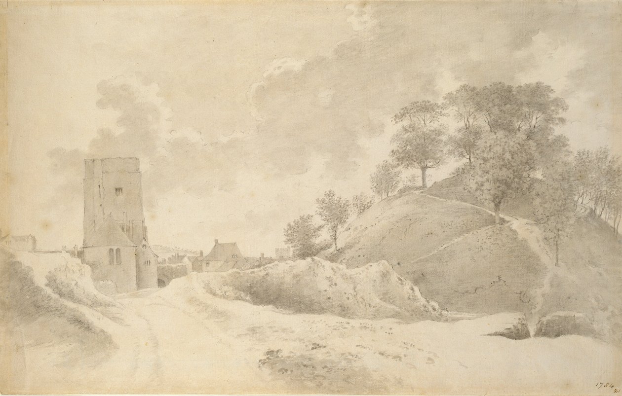 Oxford Castle en de kasteelheuvel, 27 mei 1784 door John Baptist Malchair