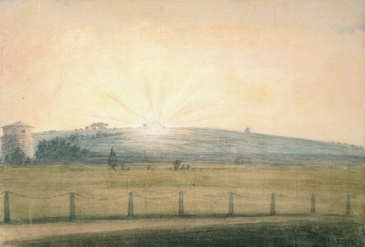 Zonsondergang gezien vanaf het observatorium in Oxford, 20 december 1784 door John Baptist Malchair