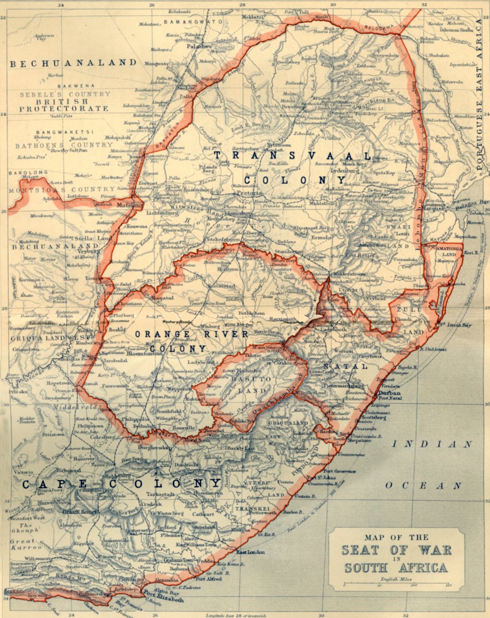 Kaart van het oorlogsgebied in Zuid-Afrika, 1901 door John Bartholomew