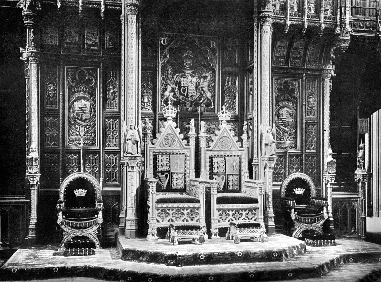 De Koninklijke Troon, House of Lords, Westminster, ca. 1905 door John Benjamin Stone