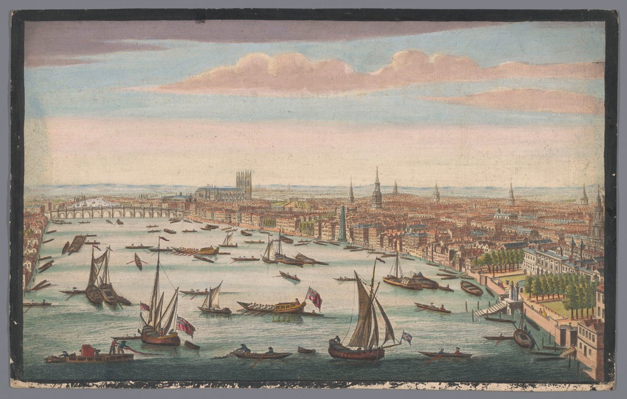 Gezicht op de rivier de Theems en de stad Londen gezien vanaf de noordwestzijde door John Bowles