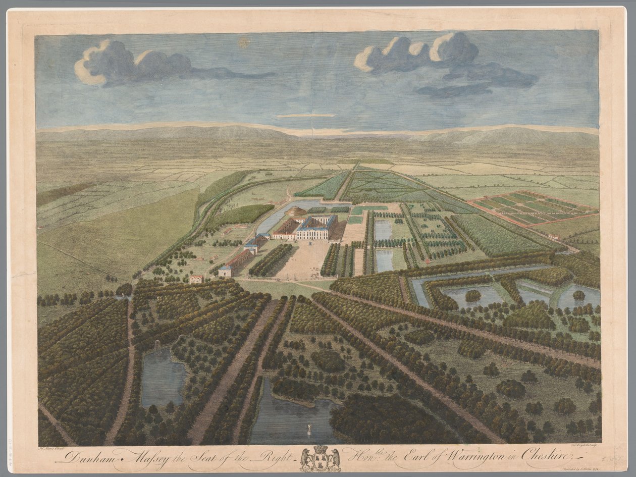 Gezicht op Dunham Massey in Cheshire door John Boydell