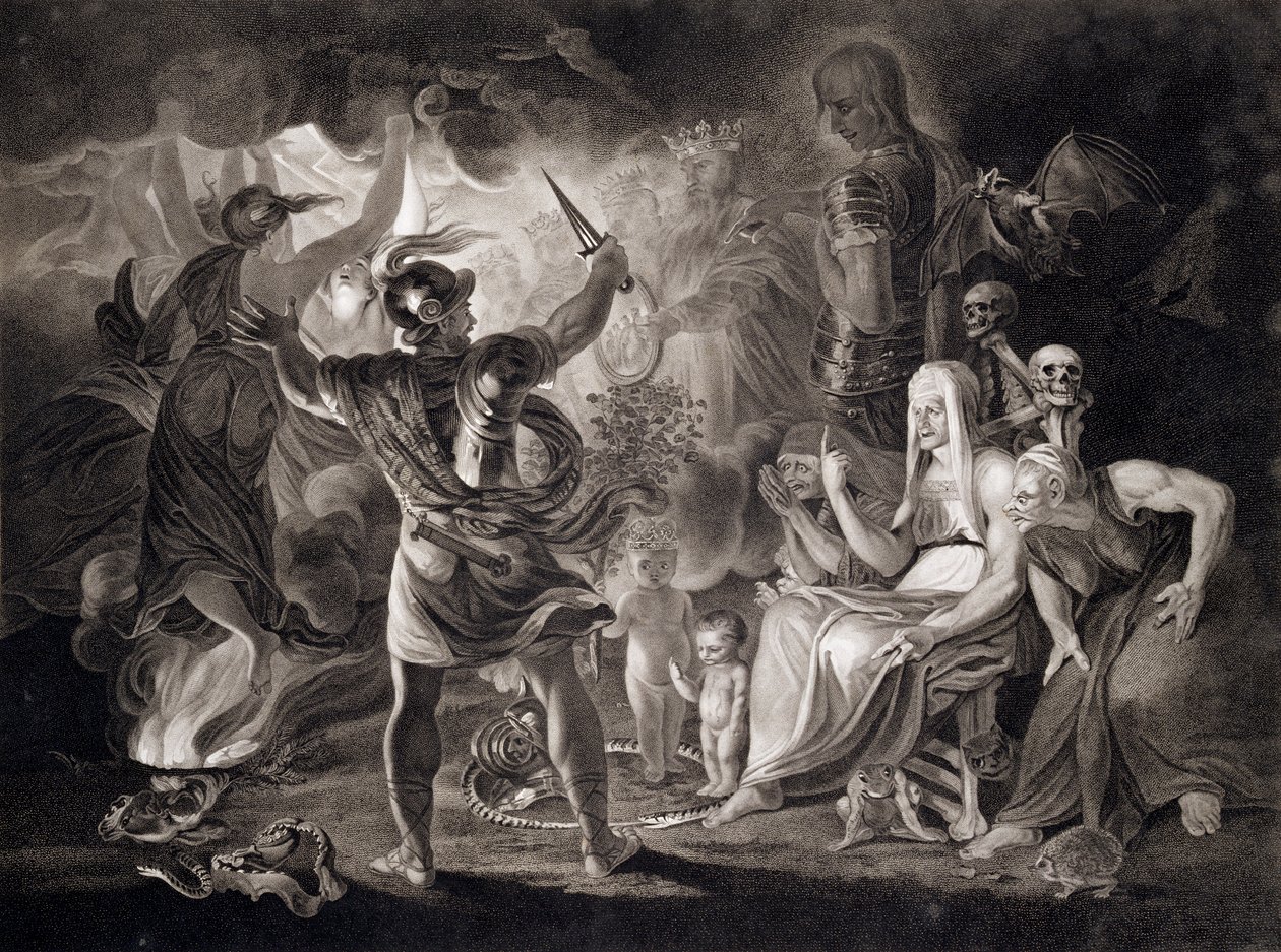 Macbeth, de drie heksen en Hecate, 1805 door John Boydell