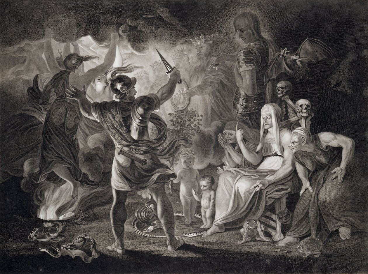 Macbeth, de drie heksen en Hecate in Act IV, Scene I van 