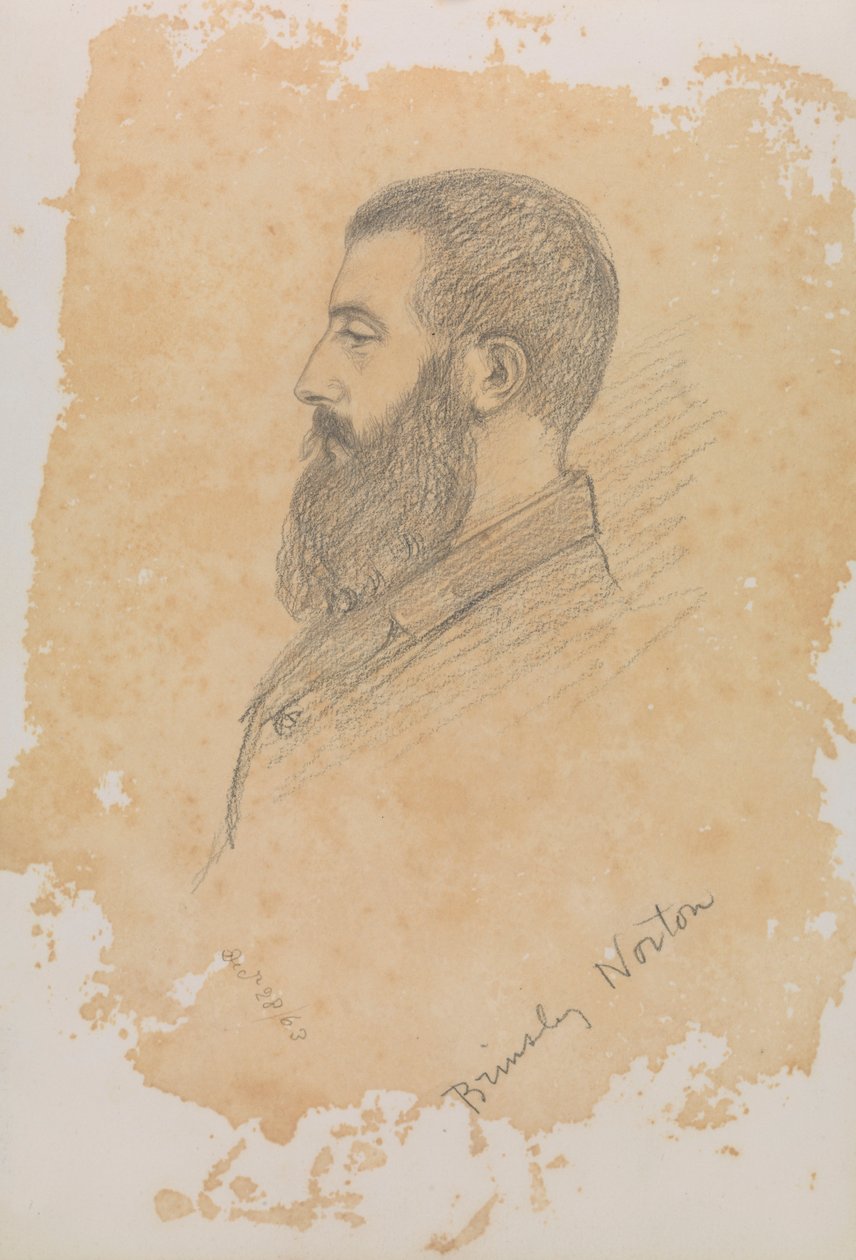 Portretschets van bebaarde man, met opschrift 