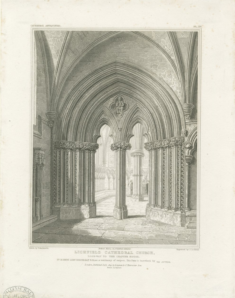 Interieur van de Kathedraal van Lichfield - Deur van de Kapittelzaal: gravure, nd [ca. 1819] (prent) door John Britton