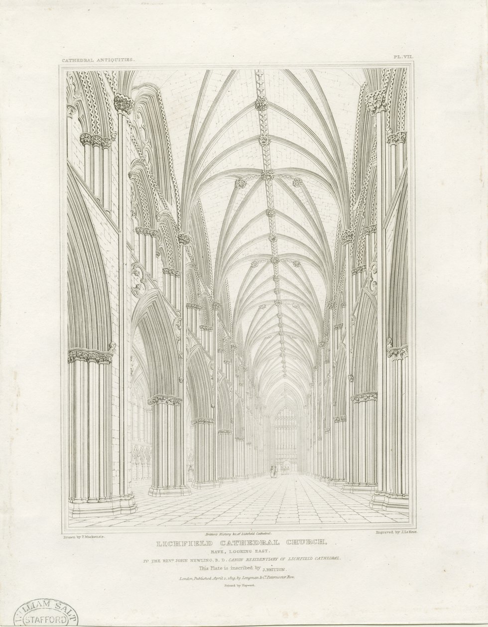 Interieur van Lichfield Cathedral - Schip door John Britton