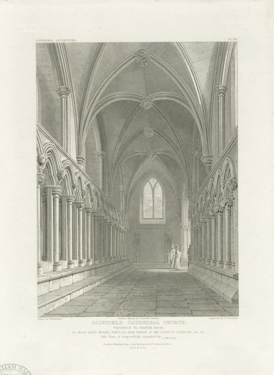 Interieur van Lichfield Kathedraal - Vestibule van de Kapittelzaal: gravure door John Britton