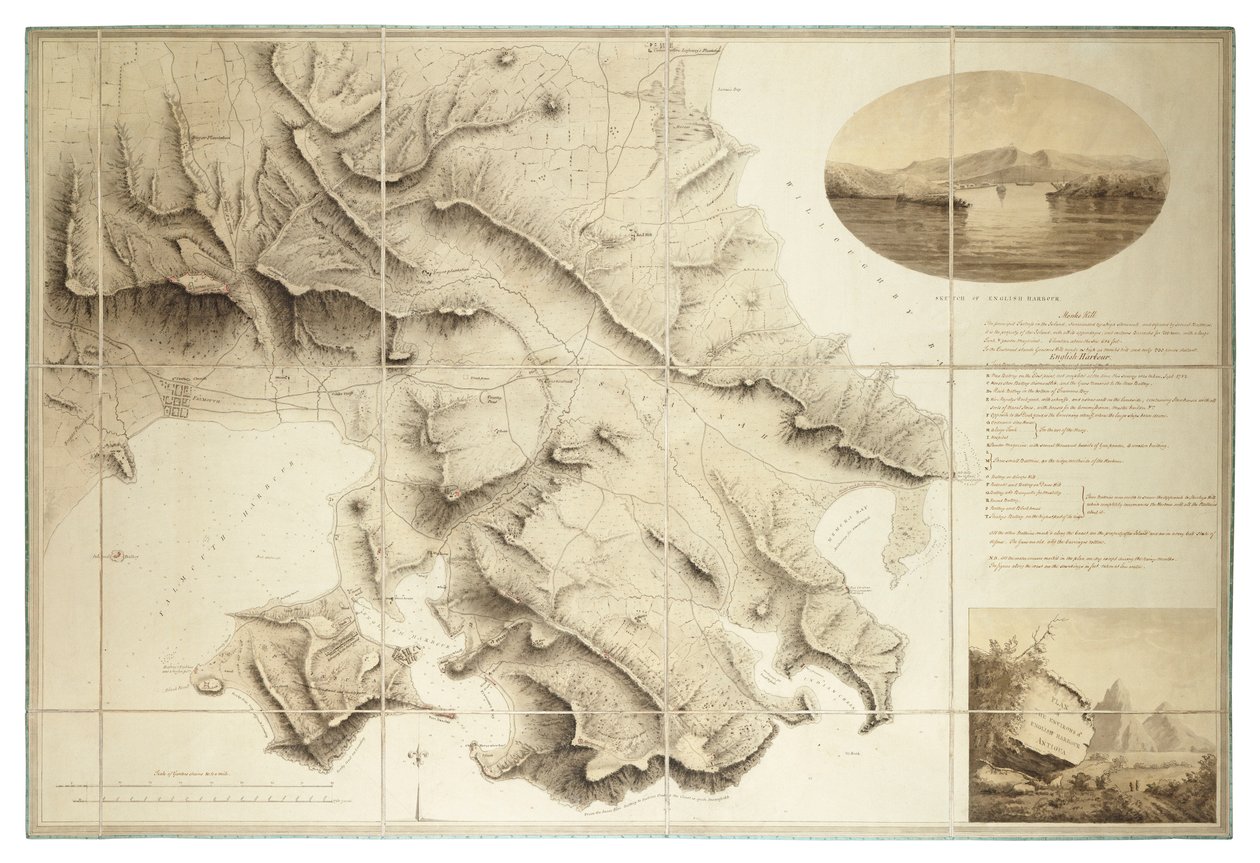 Plan van de omgeving van English Harbour, Antigua, ca. 1782 door John Brown