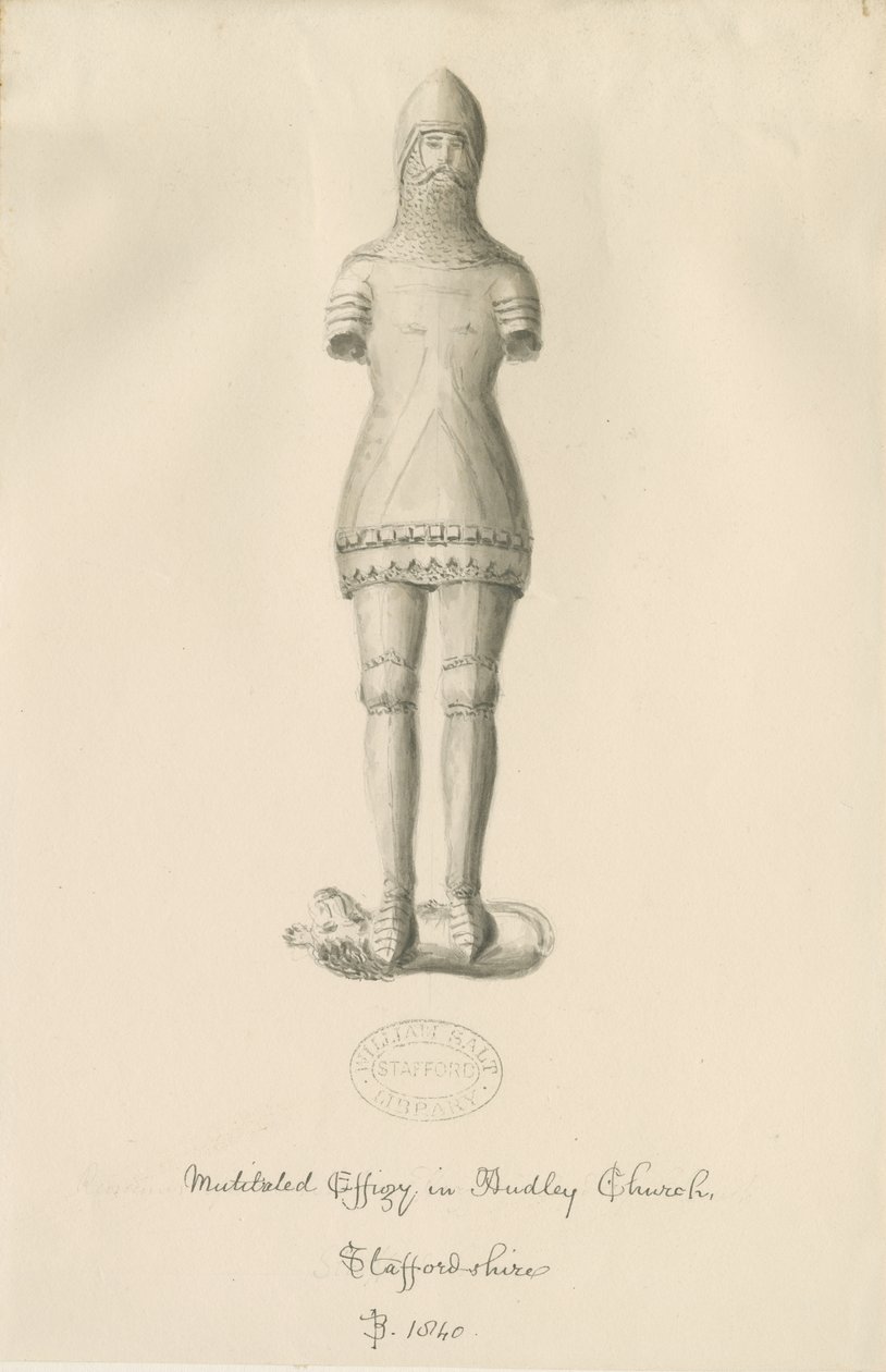 Audley Monumenten - "Audley Ridder": sepia tekening, 1840 door John Buckler