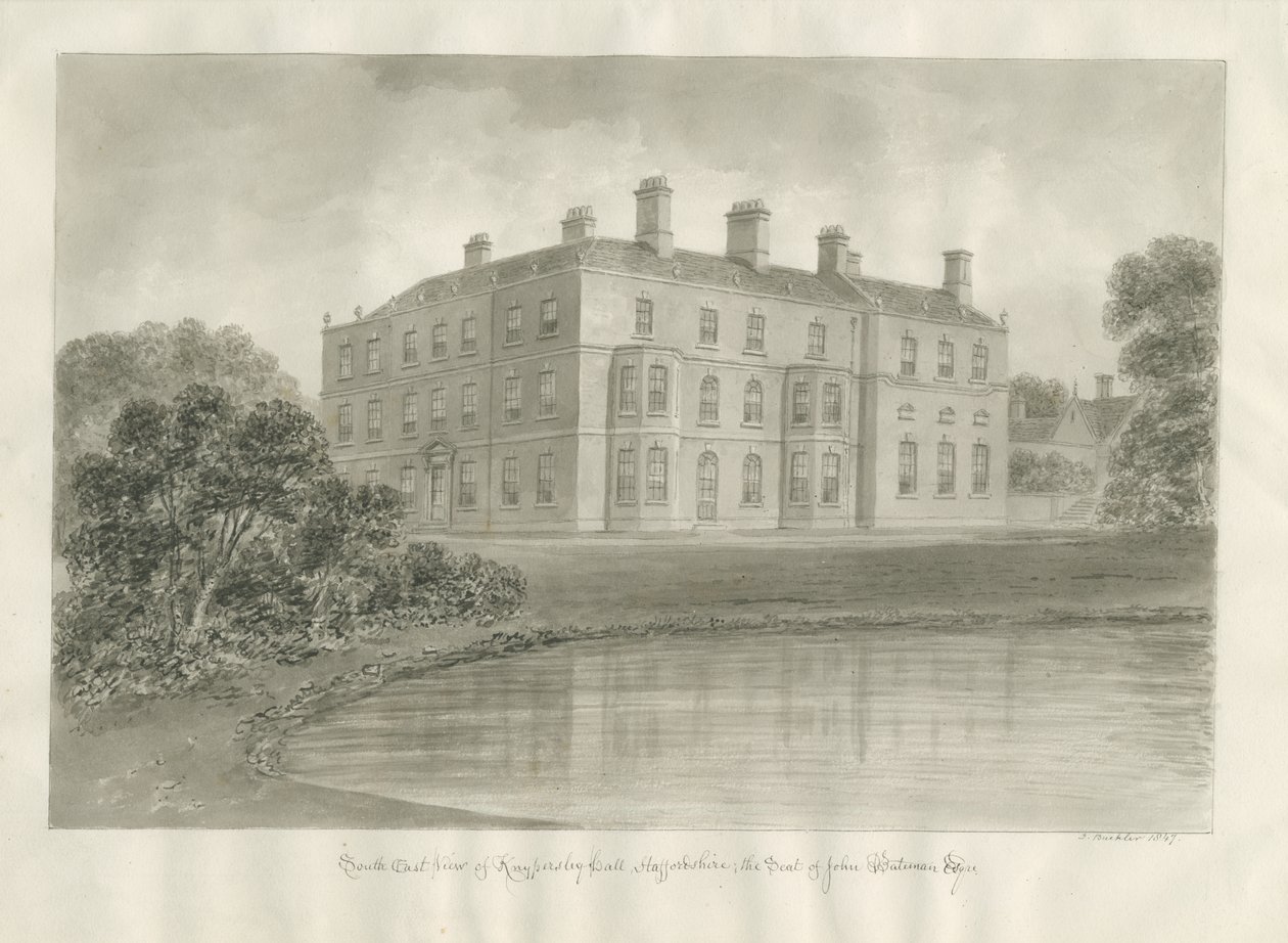 Biddulph - Knypersley Hall [nieuw]: sepia tekening door John Buckler
