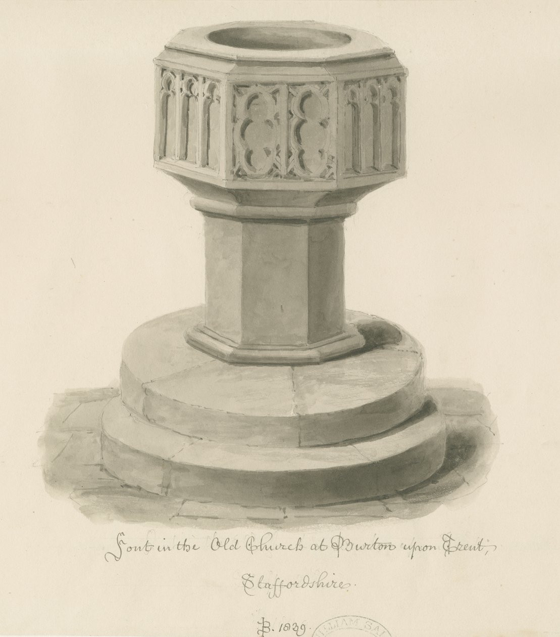 Burton-upon-Trent - Doopvont in de Oude Kerk door John Buckler