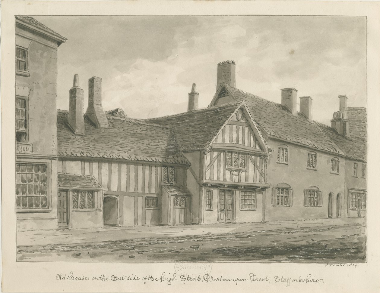 Oude huizen aan de High Street, Burton-upon-Trent door John Buckler
