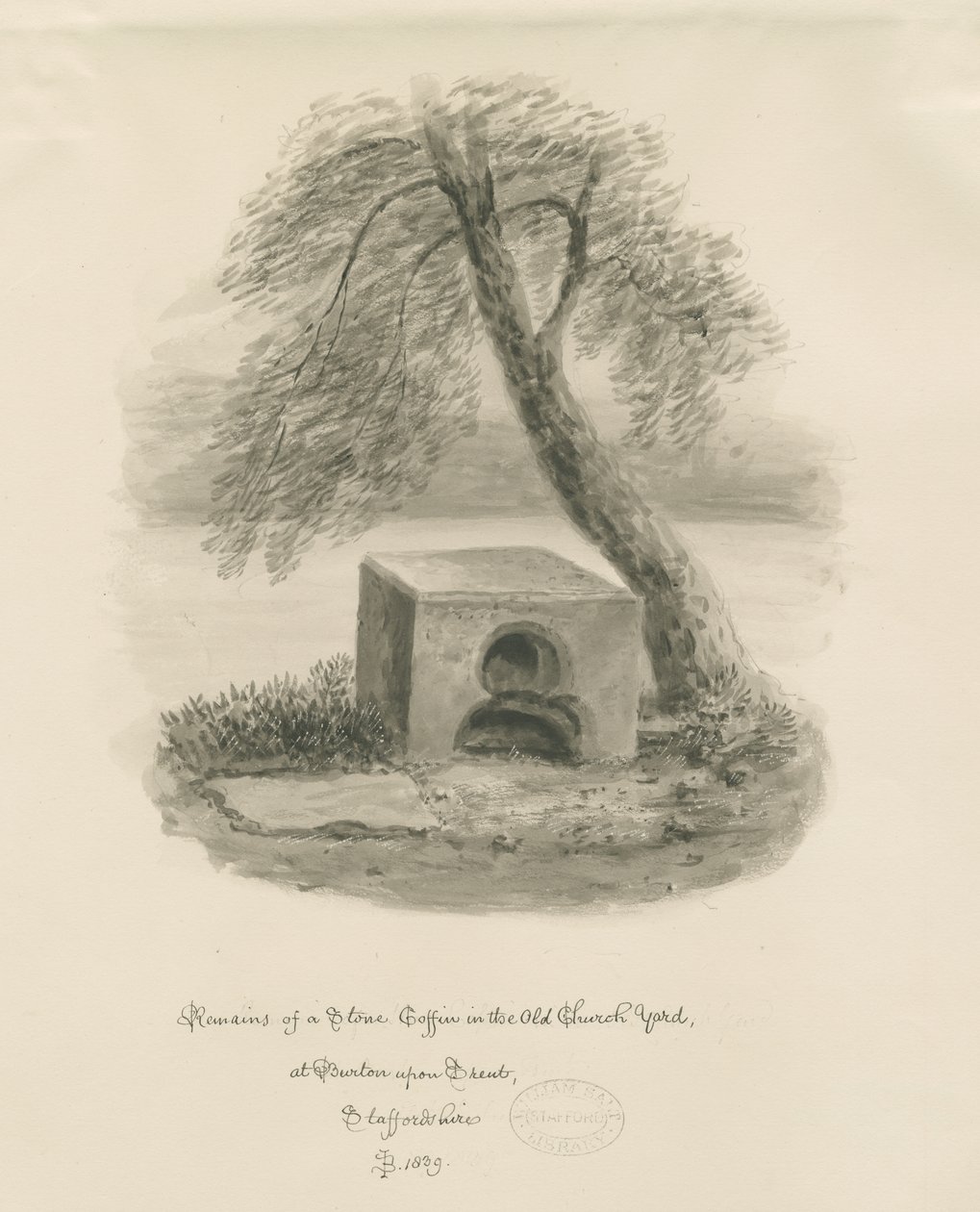 Stenen kist in Old Churchyard door John Buckler