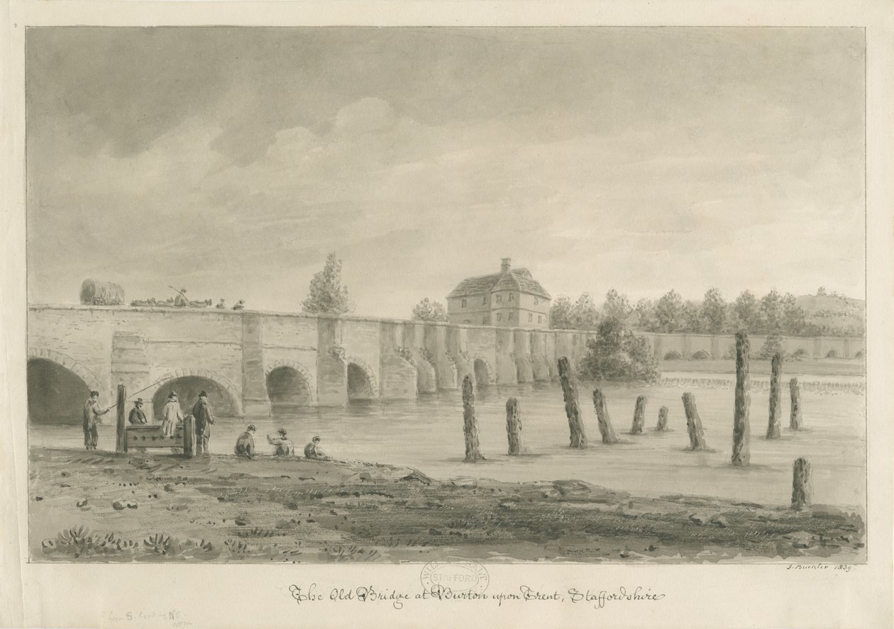 Burton-upon-Trent Brug en Stad door John Buckler