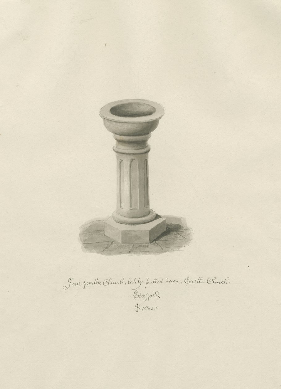 Castle Kerk - Doopvont in de kerk door John Buckler