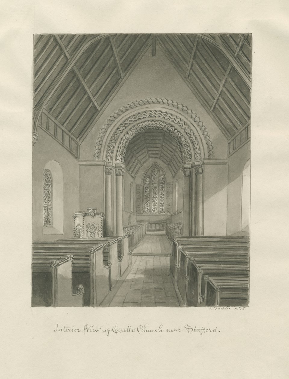 Castle Kerk - Interieur van de kerk door John Buckler