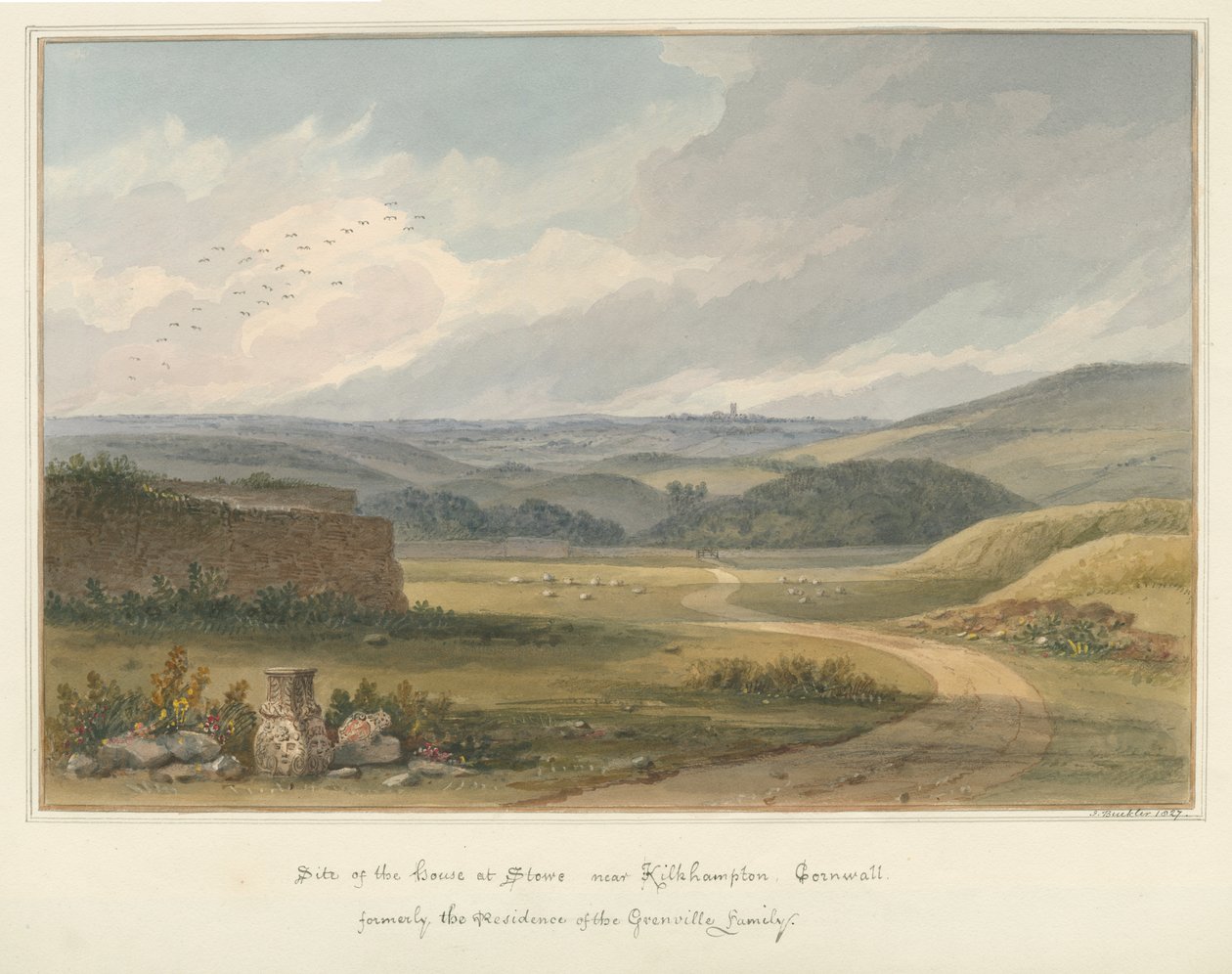 Cornwall - Kilkhampton - Locatie van Huis bij Stowe, 1827 door John Buckler