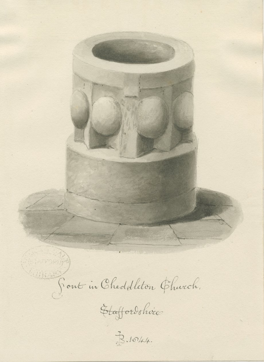 Fontein in Cheddleton Kerk door John Buckler