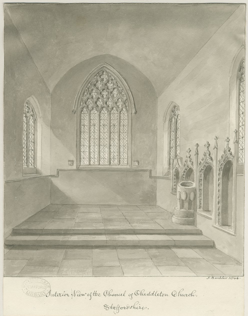 Interieur van Cheddleton Kerk door John Buckler