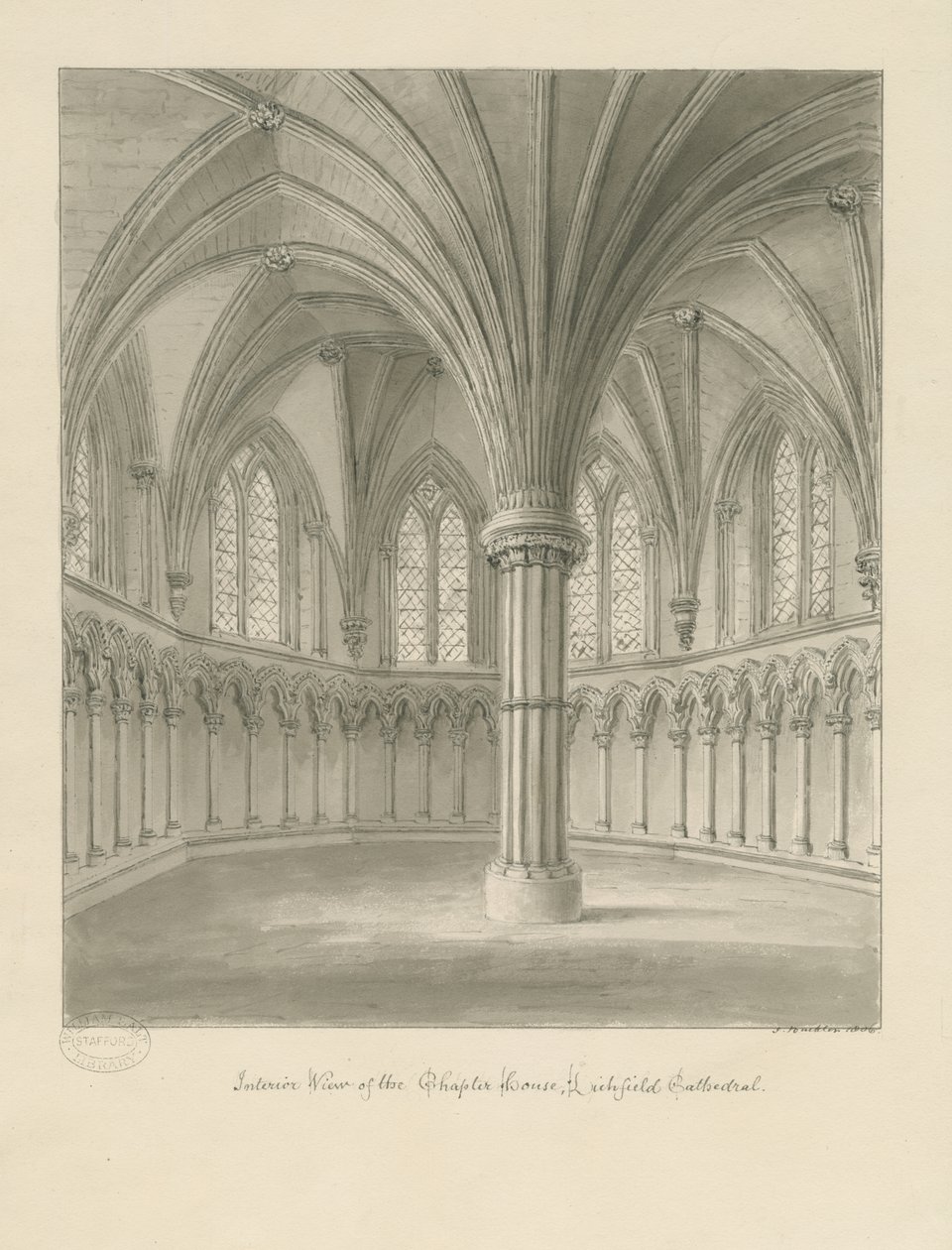 Interieur van Lichfield Kathedraal - Kapittelhuis door John Buckler