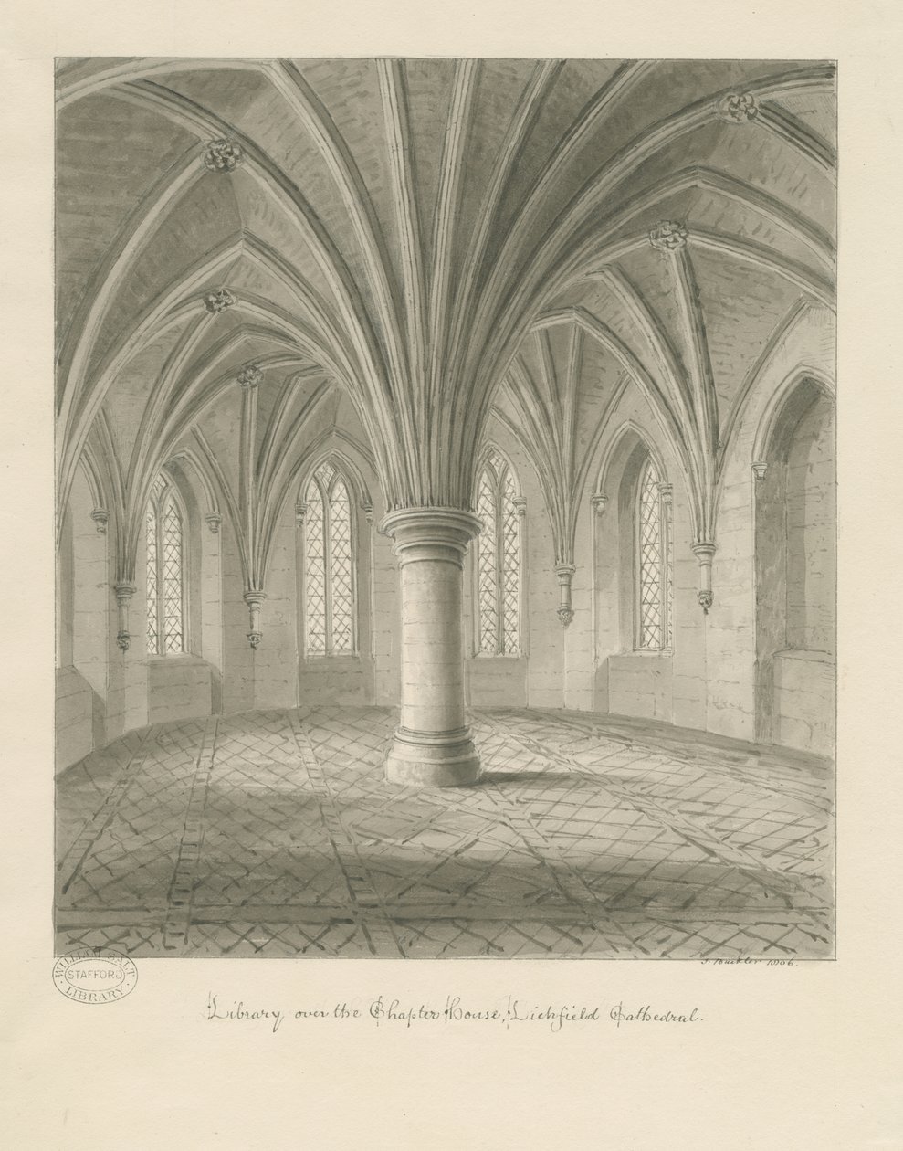 Interieur van Lichfield Cathedral - Bibliotheek boven de kapittelzaal: sepia tekening door John Buckler