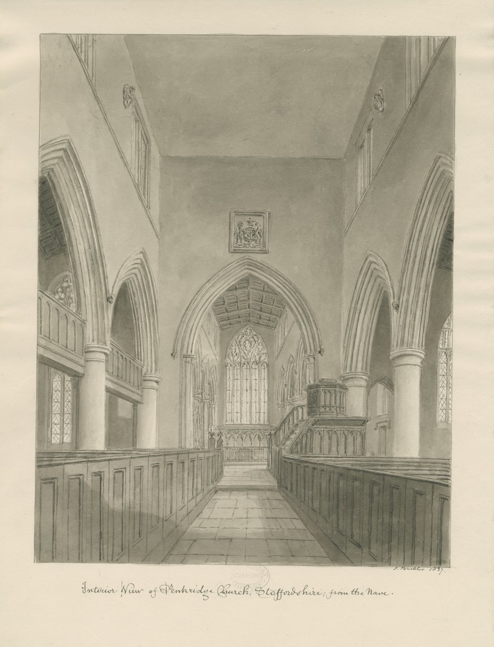 Interieur van Penkridge Kerk door John Buckler