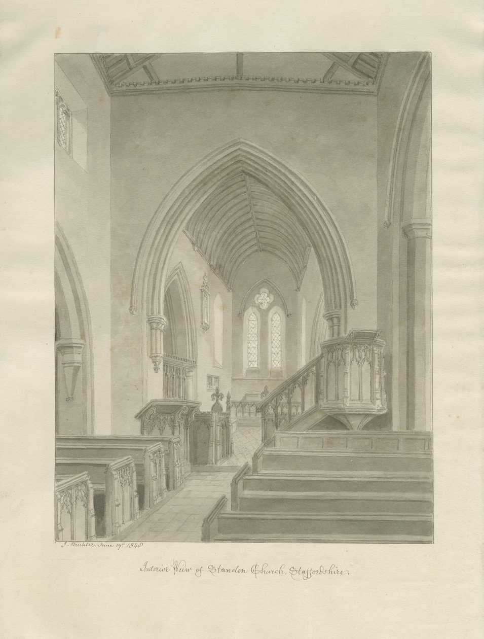 Interieur van Standon Kerk door John Buckler