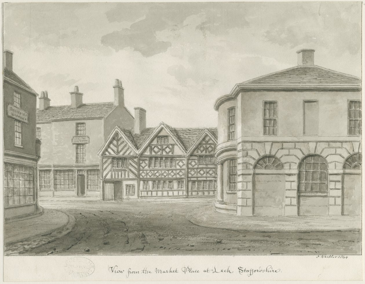 Leek Stad - Marktplein (sepiatekening) door John Buckler
