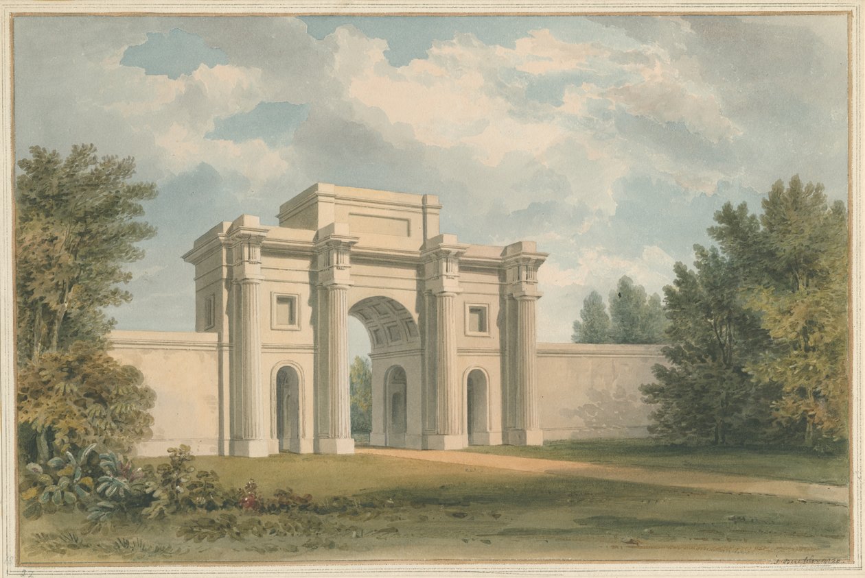 Leicestershire - Gopsall Huis - De Poort, 1820 door John Buckler